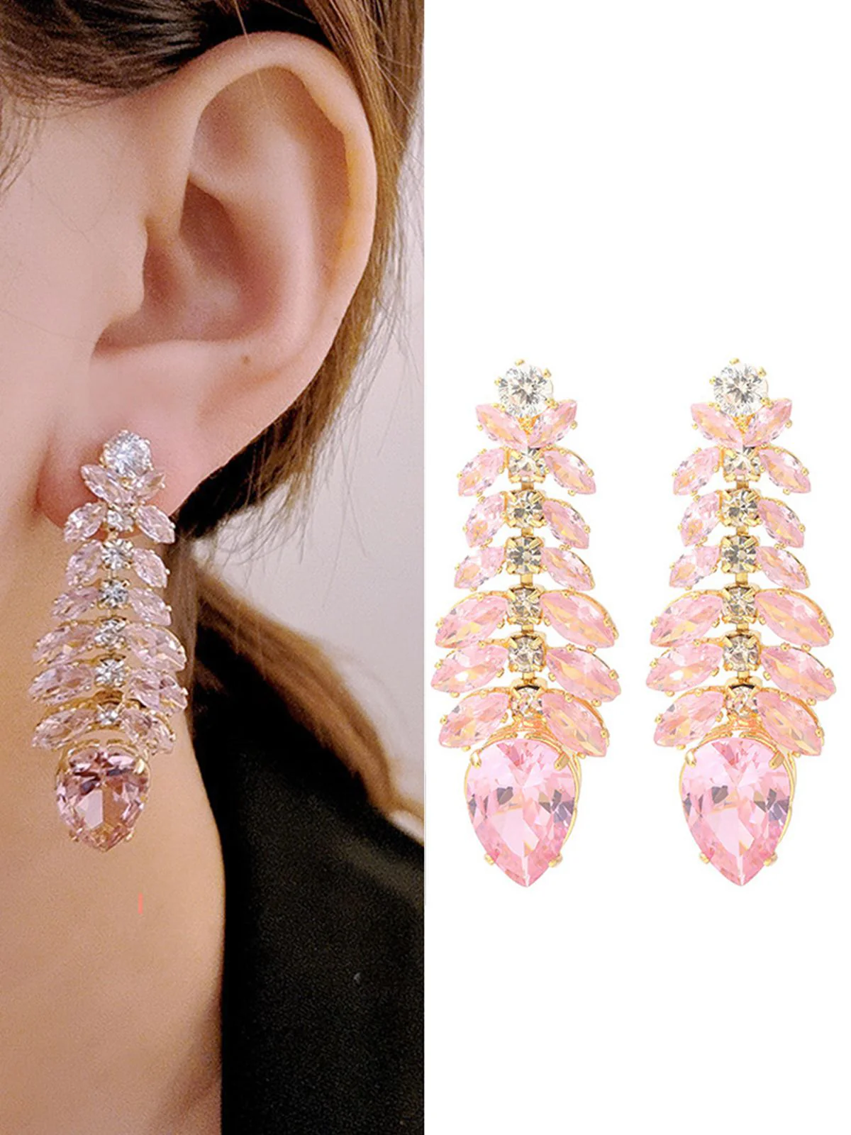 Rosa Edelstein Blatt funkelnde Ohrringe - Image 2