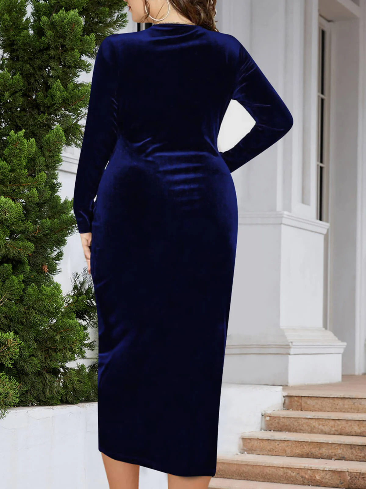 [Übergröße] 1960er V-Ausschnitt Samt Wickelkleid - Image 10