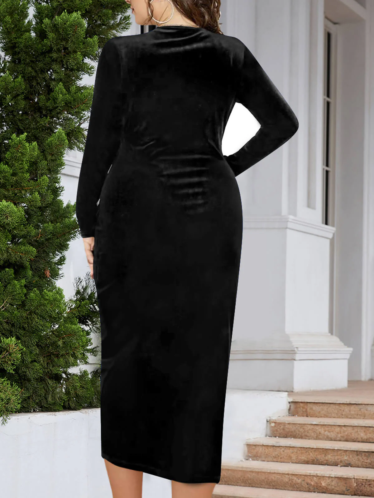 [Übergröße] 1960er V-Ausschnitt Samt Wickelkleid - Image 12