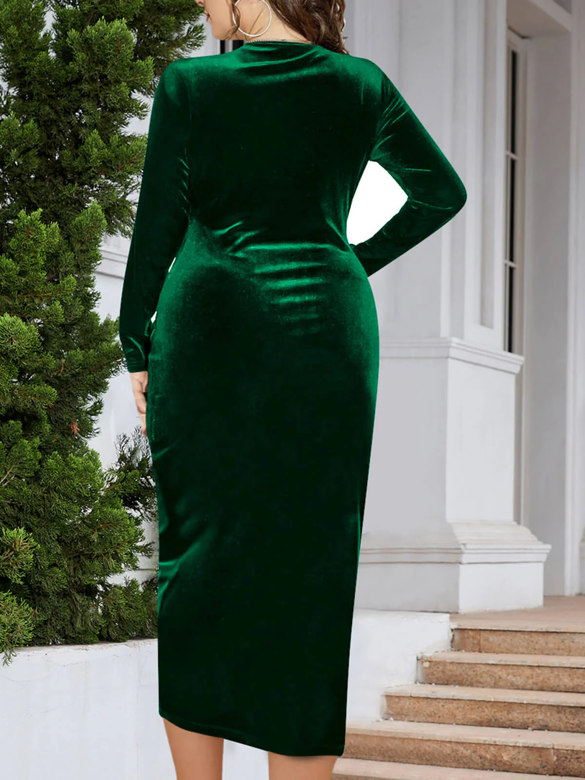 [Übergröße] 1960er V-Ausschnitt Samt Wickelkleid - Image 4