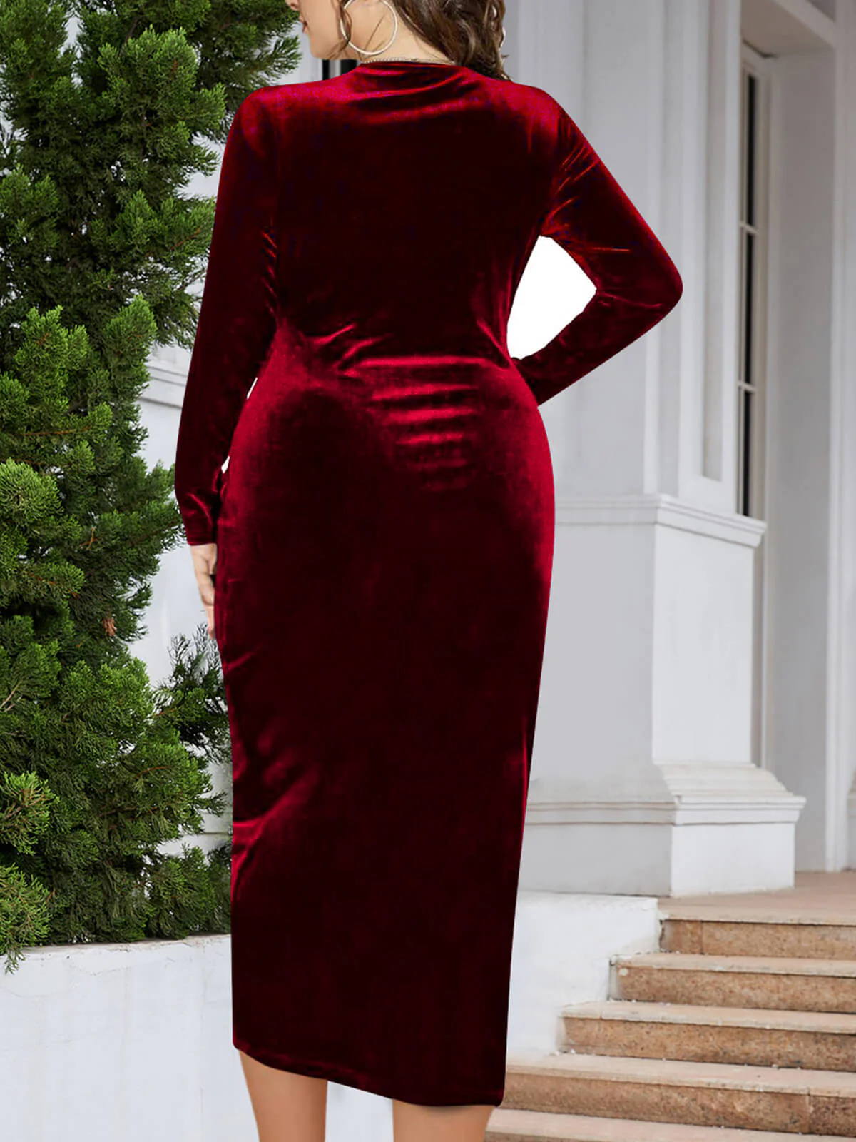[Übergröße] 1960er V-Ausschnitt Samt Wickelkleid - Image 7