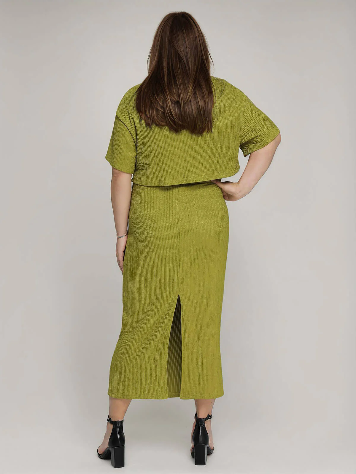 [Übergröße] 2PCS Avocado Grün 1960er Trägerkleid & kurzes Top - Image 7