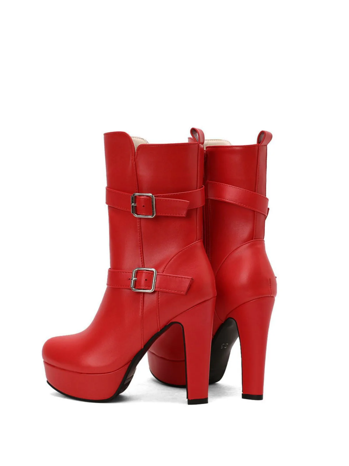 Pu Leder Runde Zehenkappe Keil Ferse Wadenlang Stiefel - Image 10