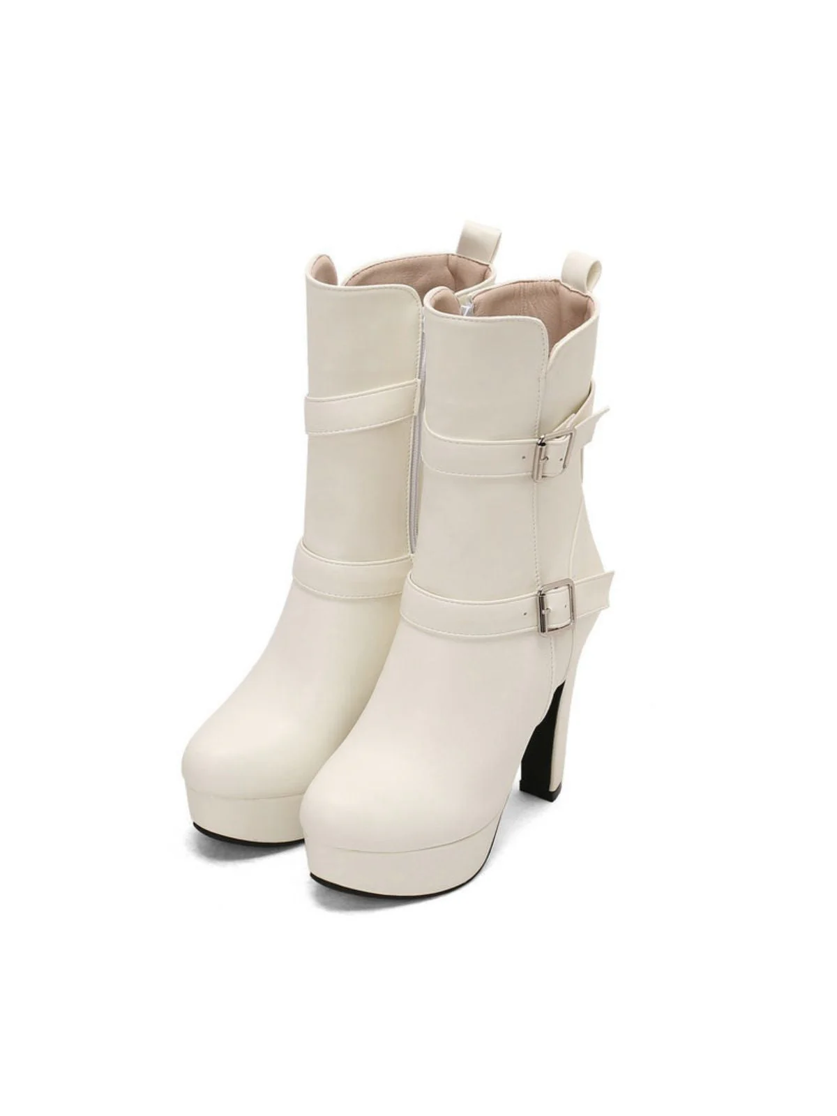 Pu Leder Runde Zehenkappe Keil Ferse Wadenlang Stiefel - Image 13