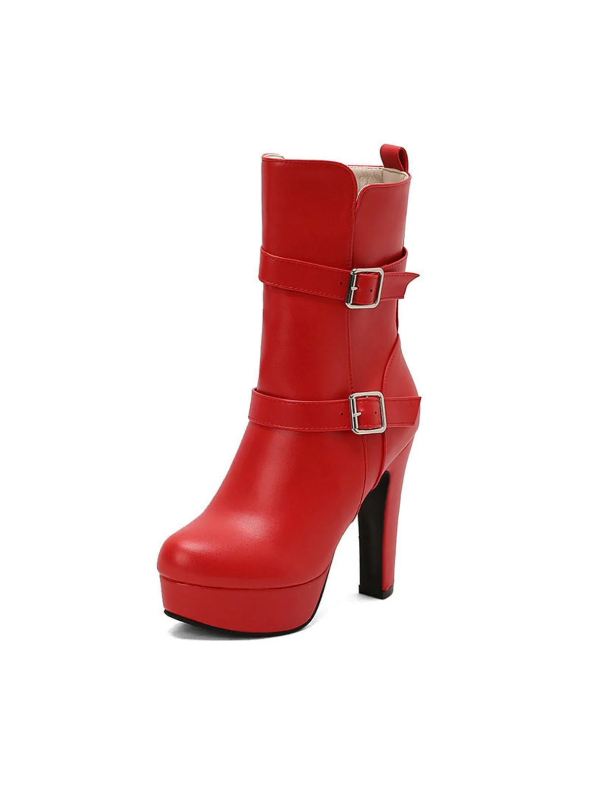 Pu Leder Runde Zehenkappe Keil Ferse Wadenlang Stiefel - Image 9