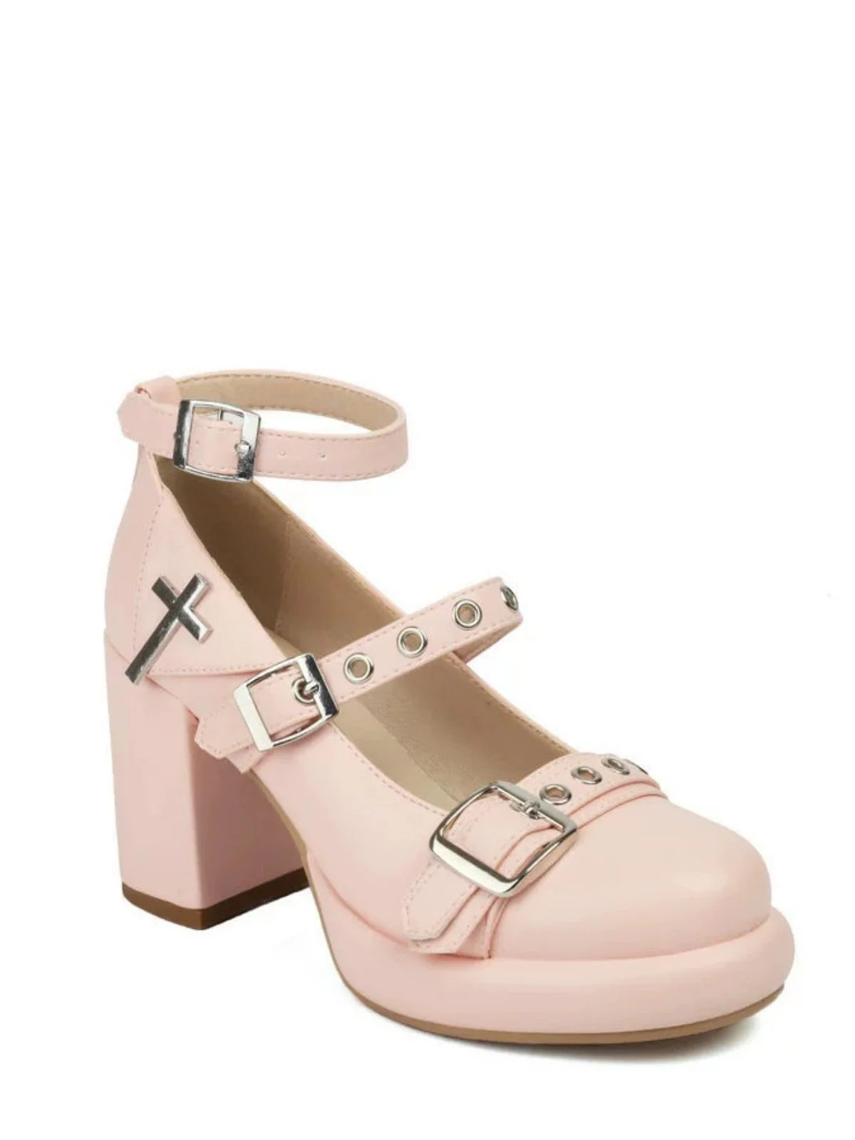 Punk Kreuzschnalle Knöchelriemen Chunky High Heels - Image 10