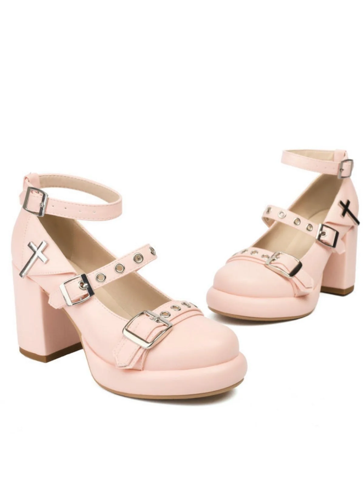 Punk Kreuzschnalle Knöchelriemen Chunky High Heels - Image 11