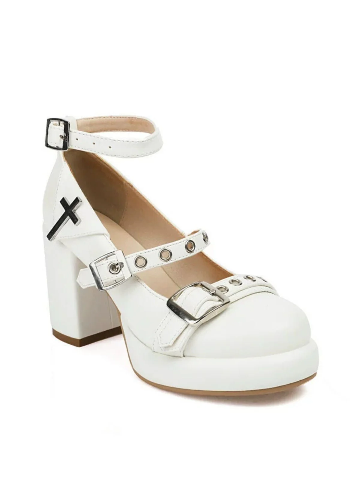 Punk Kreuzschnalle Knöchelriemen Chunky High Heels - Image 12