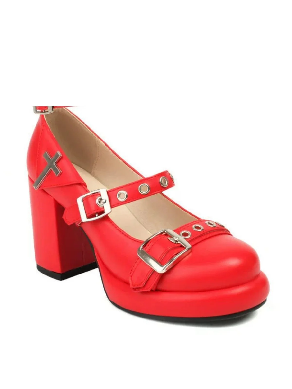Punk Kreuzschnalle Knöchelriemen Chunky High Heels - Image 6