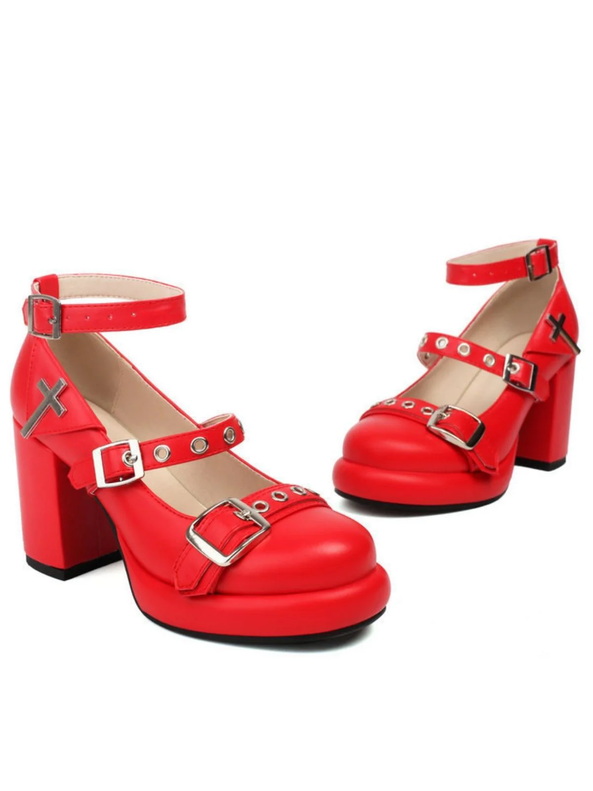 Punk Kreuzschnalle Knöchelriemen Chunky High Heels - Image 7