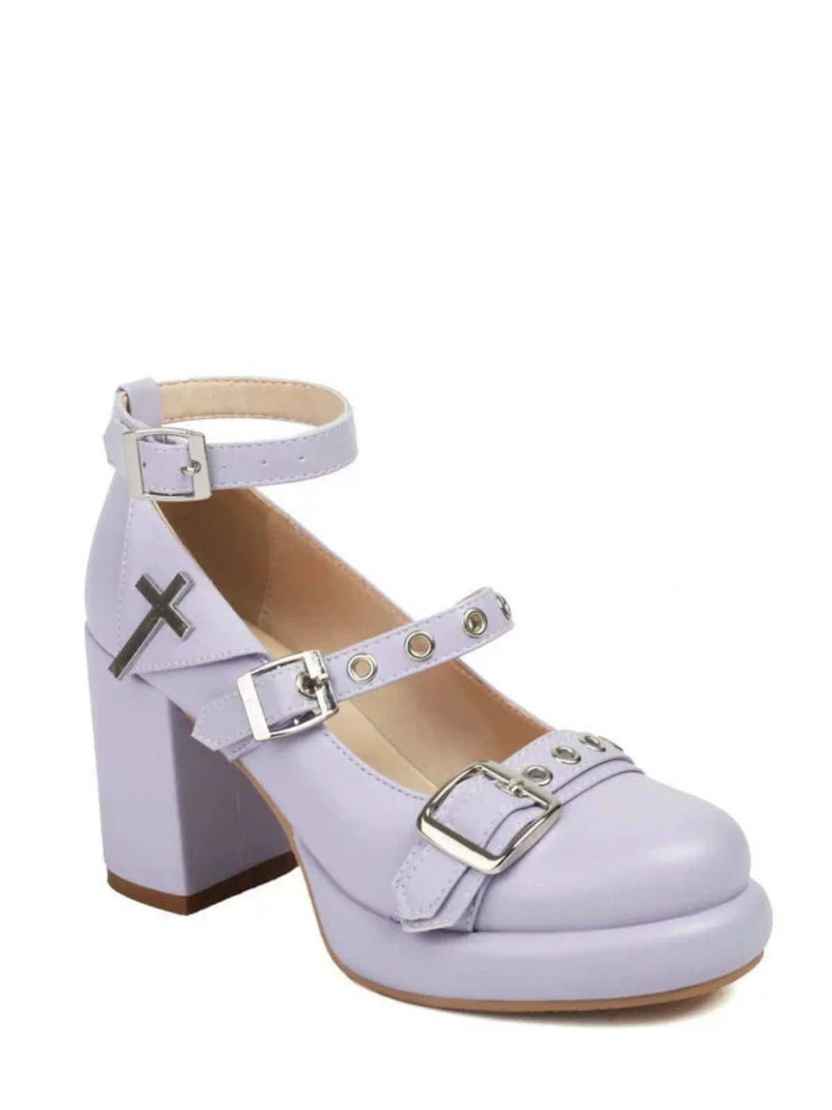 Punk Kreuzschnalle Knöchelriemen Chunky High Heels - Image 8