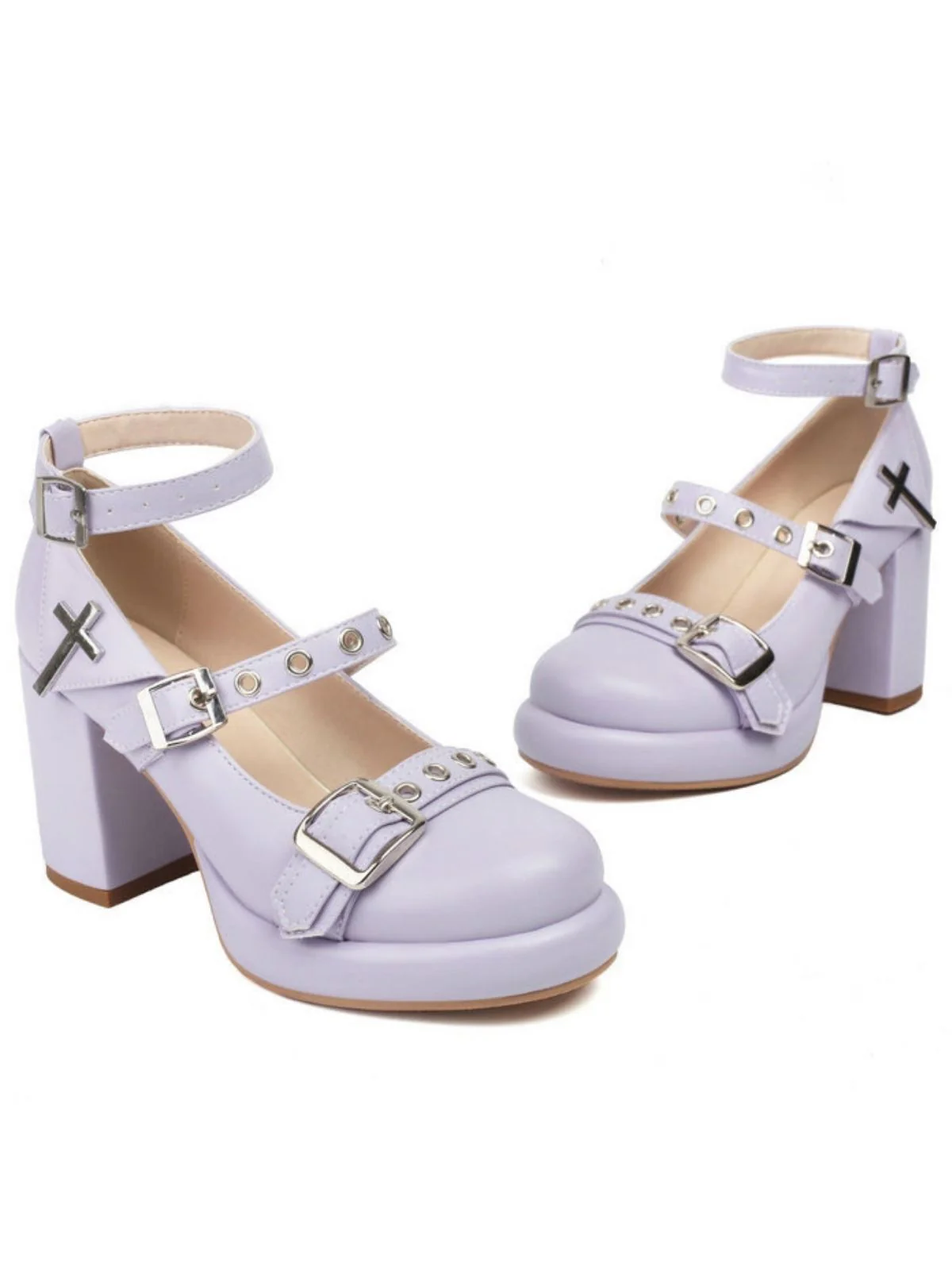 Punk Kreuzschnalle Knöchelriemen Chunky High Heels - Image 9