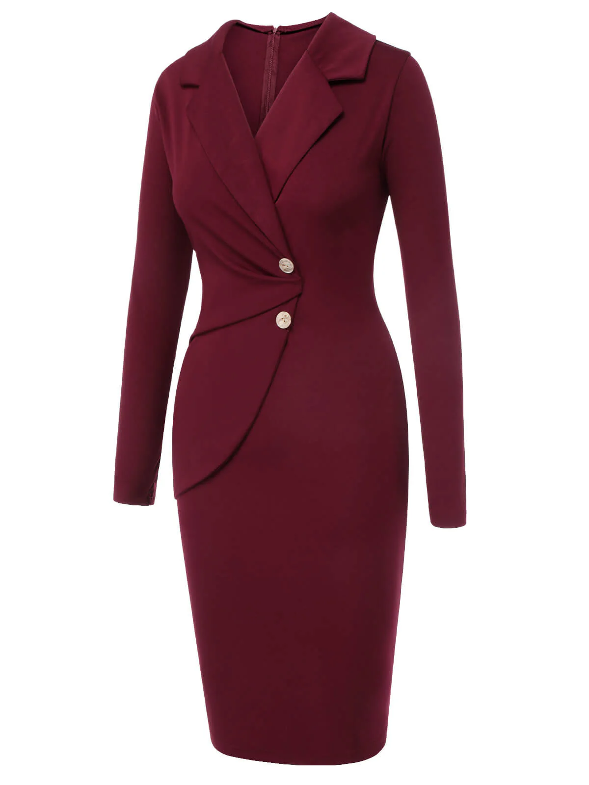 Purpurrot 1940er Solide Lang Reversärmeln Kleid - Image 3