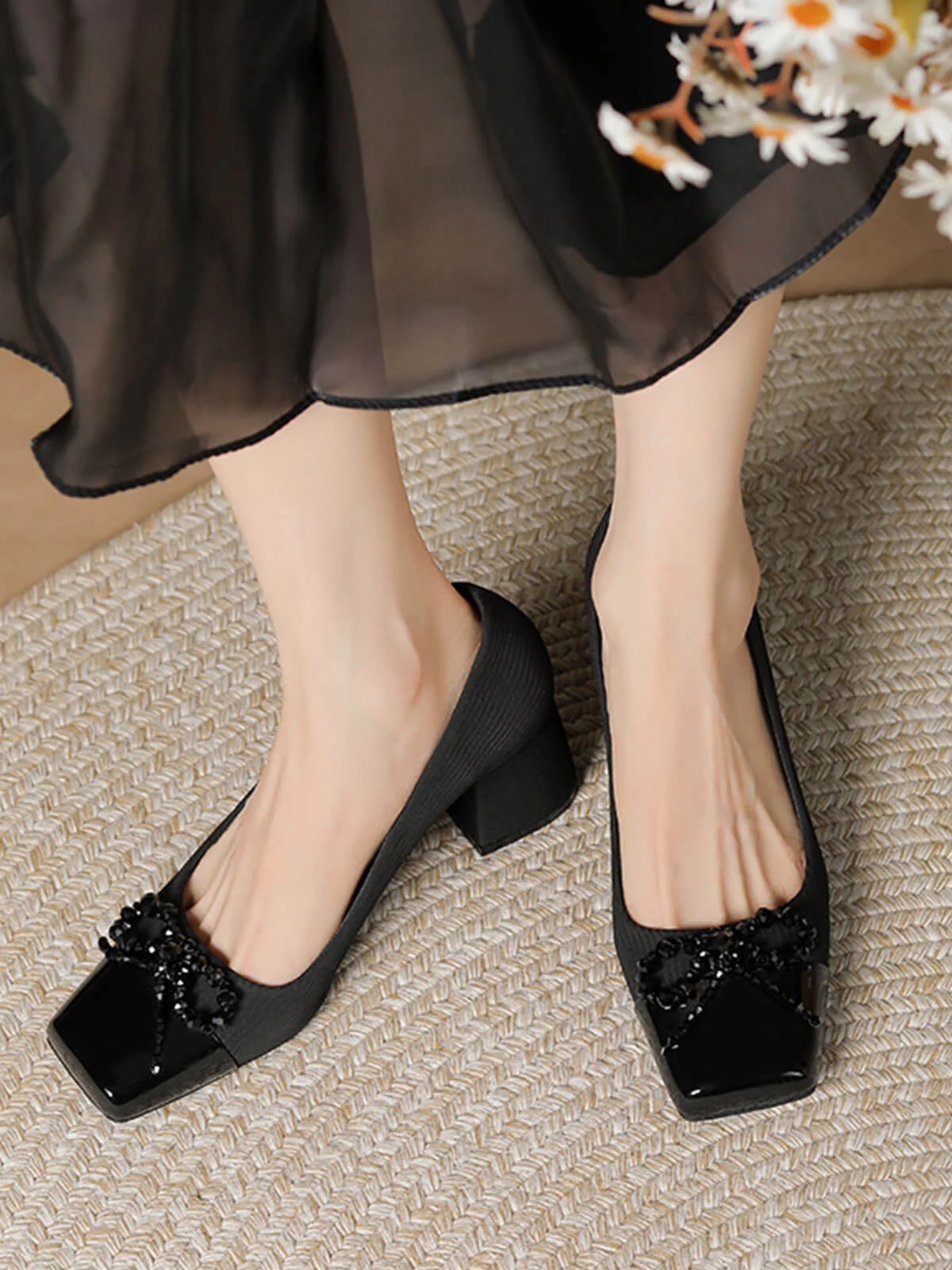 Quadratische Zehe Bowknot Spleißen High Heel Schuhe - Image 2