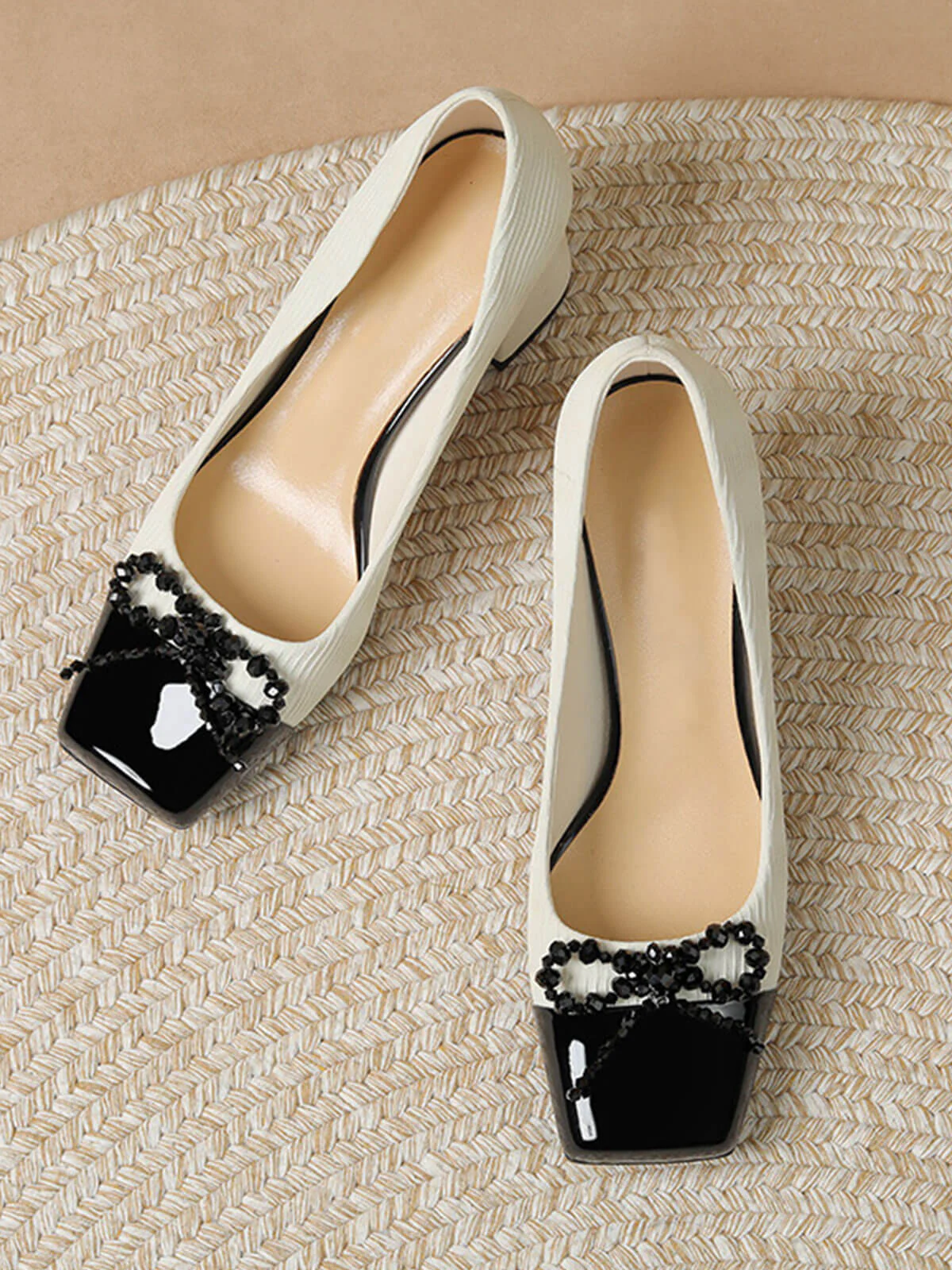 Quadratische Zehe Bowknot Spleißen High Heel Schuhe - Image 4