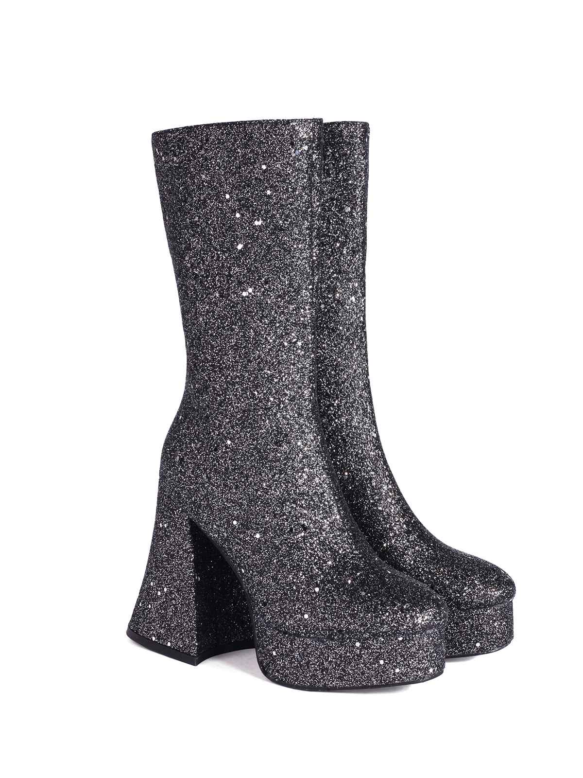 Quadratische Zehe Pailletten Klobiger Absatz Halbhohe Stiefel - Image 6