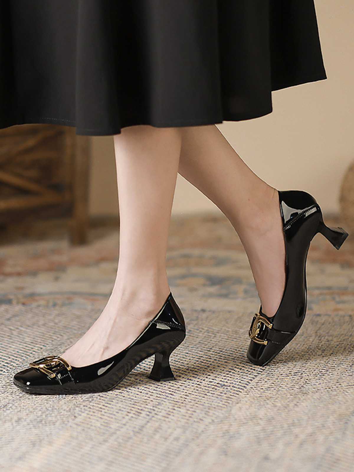 Quadratische Zehenpartie Patent High Heels Schuhe - Image 2