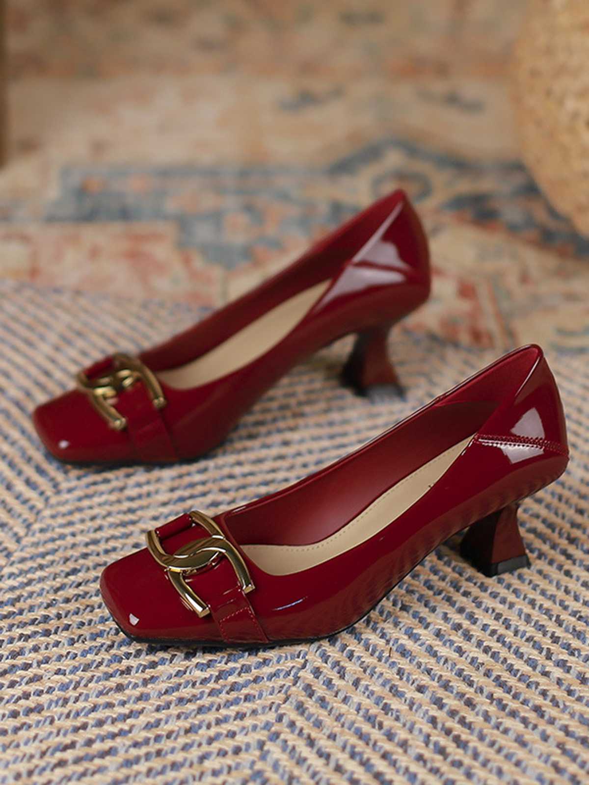 Quadratische Zehenpartie Patent High Heels Schuhe - Image 6