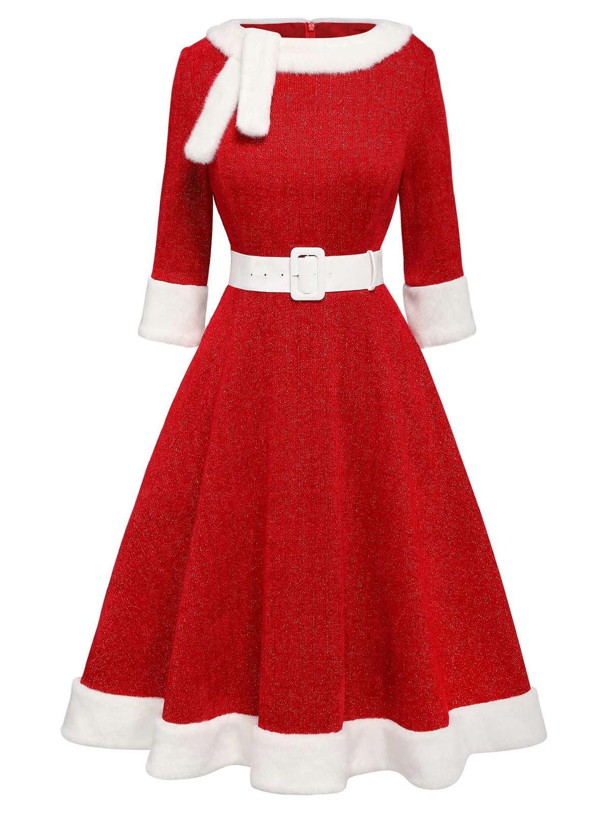 1950ER ROTES PLÜSCH KLEID - Image 2