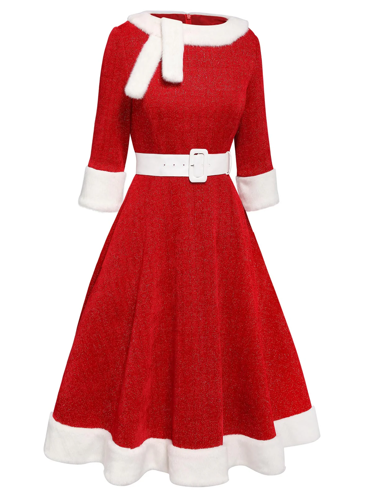 1950ER ROTES PLÜSCH KLEID - Image 3
