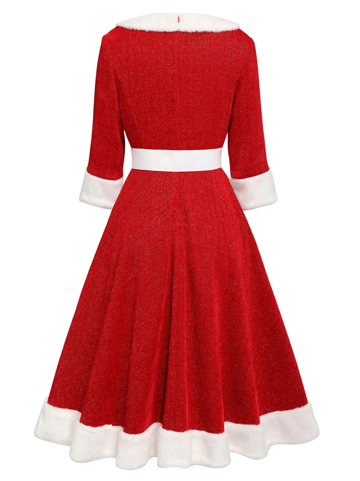 1950ER ROTES PLÜSCH KLEID - Image 4