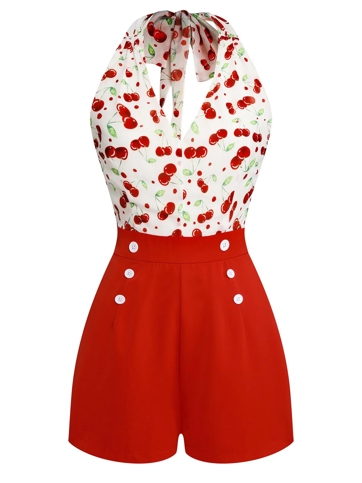 Rot 1950er Kirsche V-Ausschnitt Halter Schnürschuh Romper - Image 5