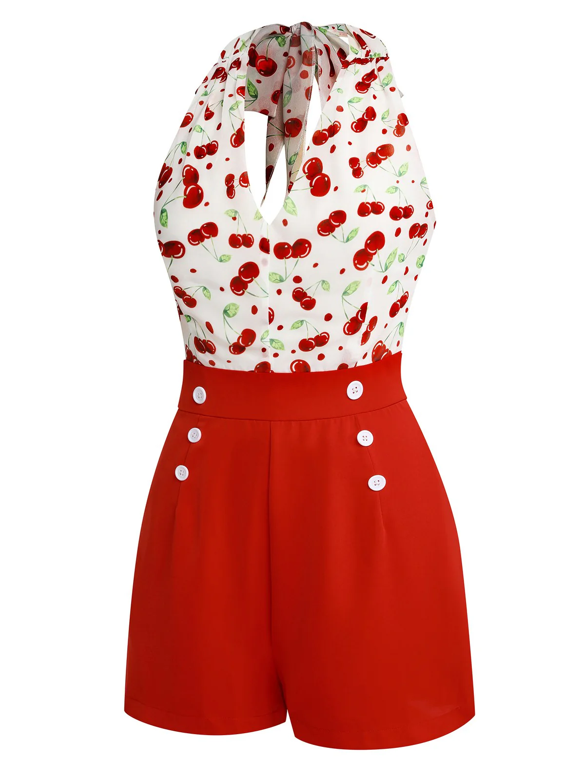 Rot 1950er Kirsche V-Ausschnitt Halter Schnürschuh Romper - Image 6