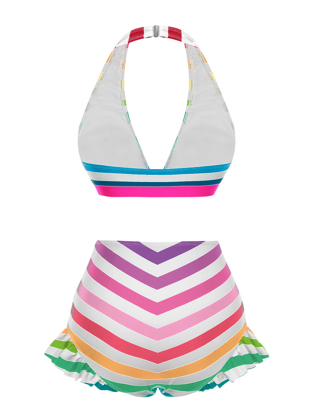 Schwarz 1950er Kontrast Bogen Rüschen Streifen Bikini - Image 9