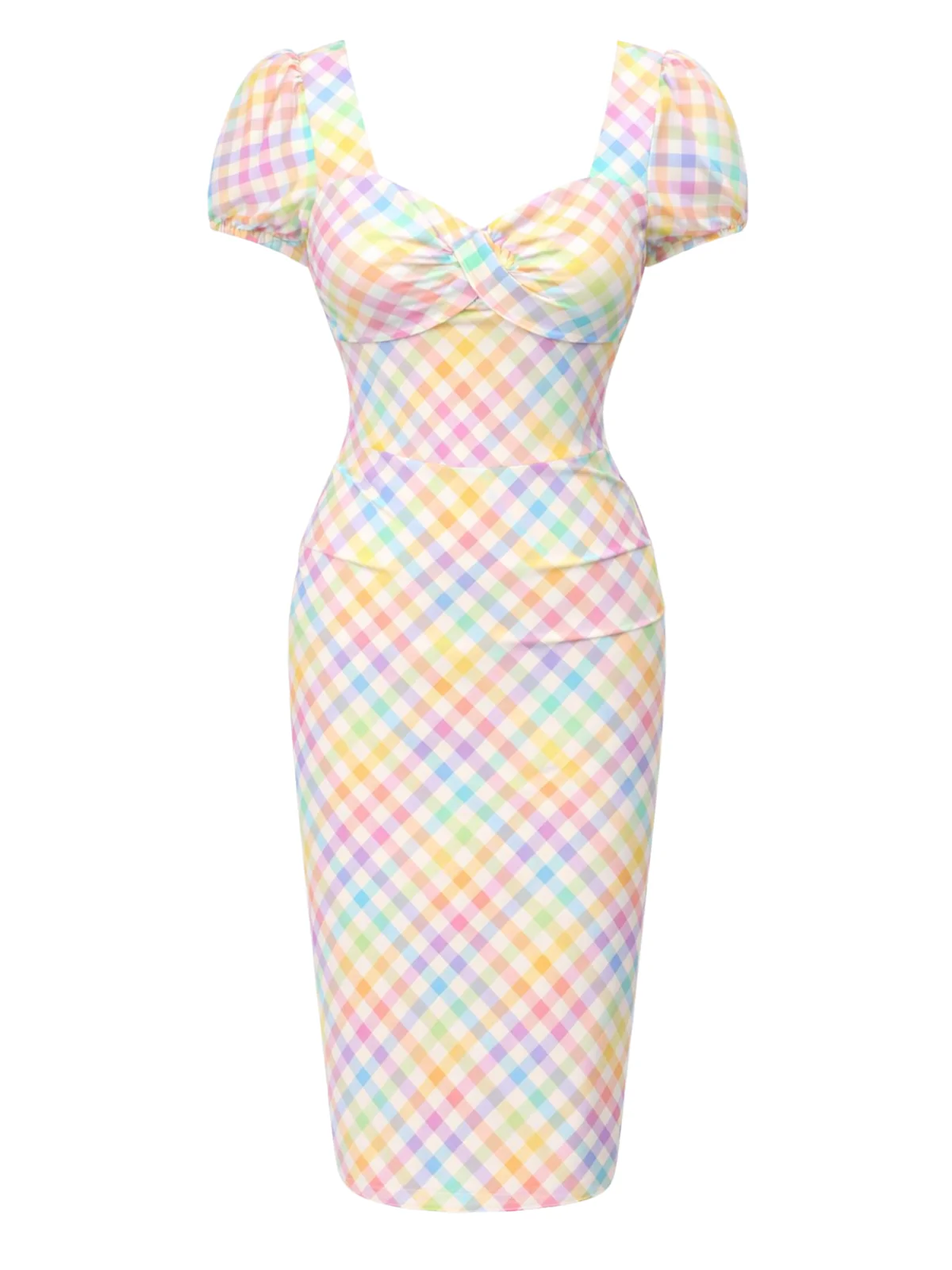 Beige 1960er Tupfen Quadratischer Hals Puffkleid - Image 10