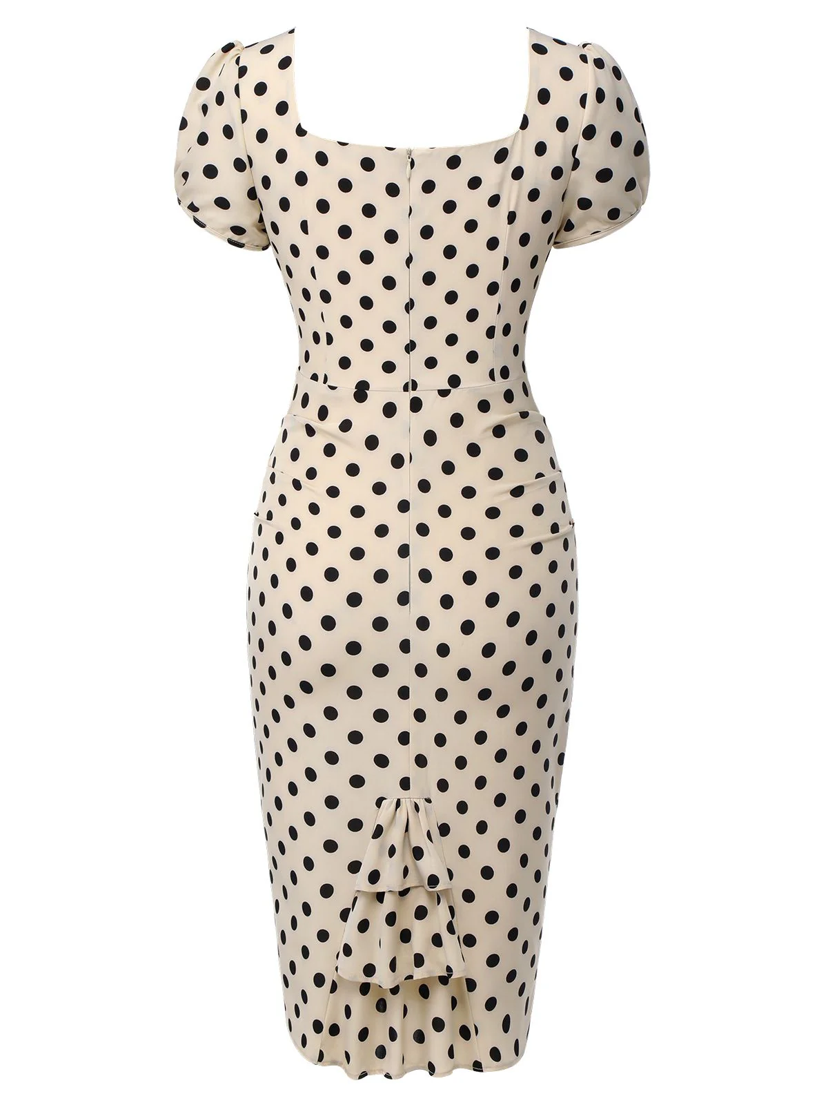 Beige 1960er Tupfen Quadratischer Hals Puffkleid - Image 6