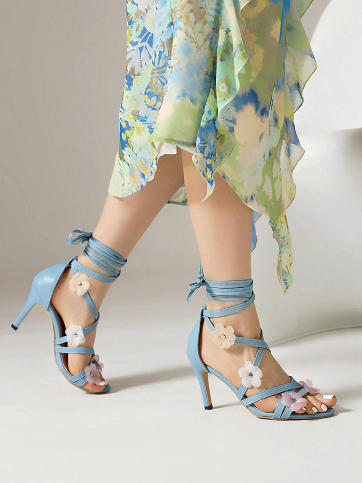 Retro 3D-Blumen Stilettos Knöchelriemen Sandalen - Image 7