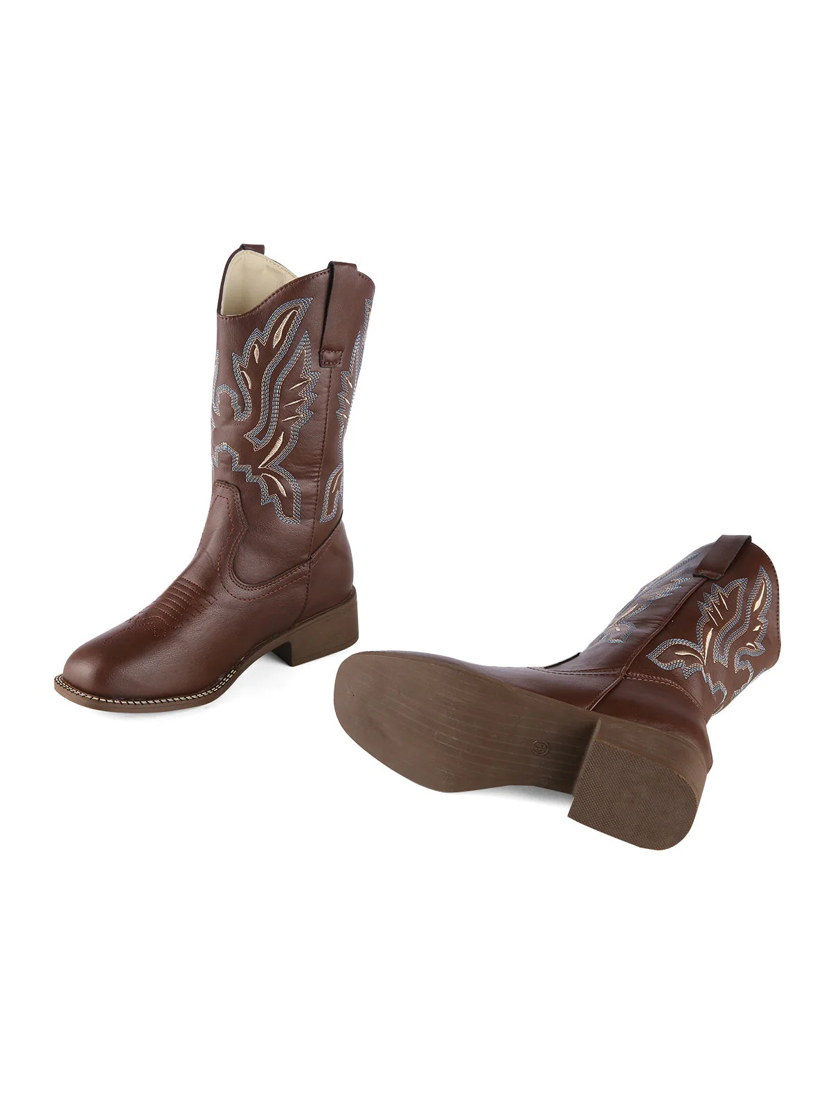 Retro Bestickt Leder Kalb Cowboy Stiefel - Image 10
