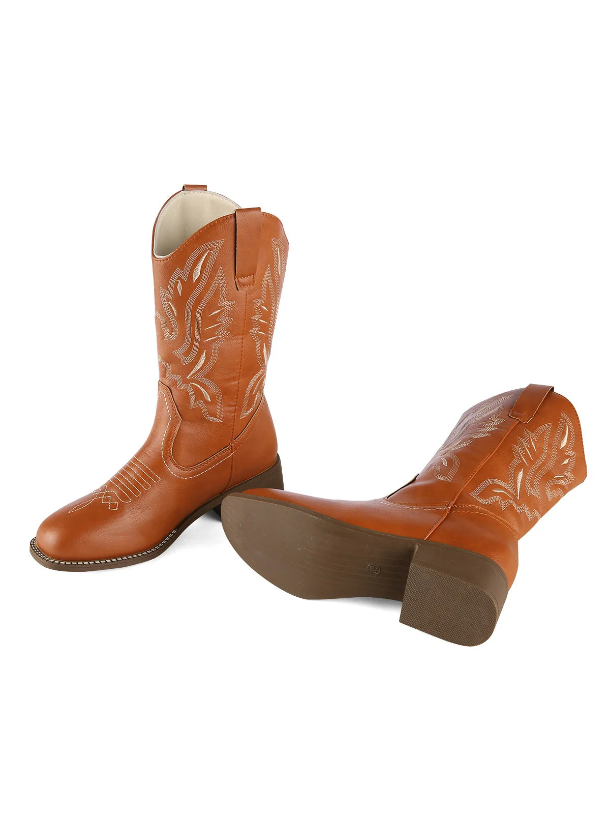 Retro Bestickt Leder Kalb Cowboy Stiefel - Image 3