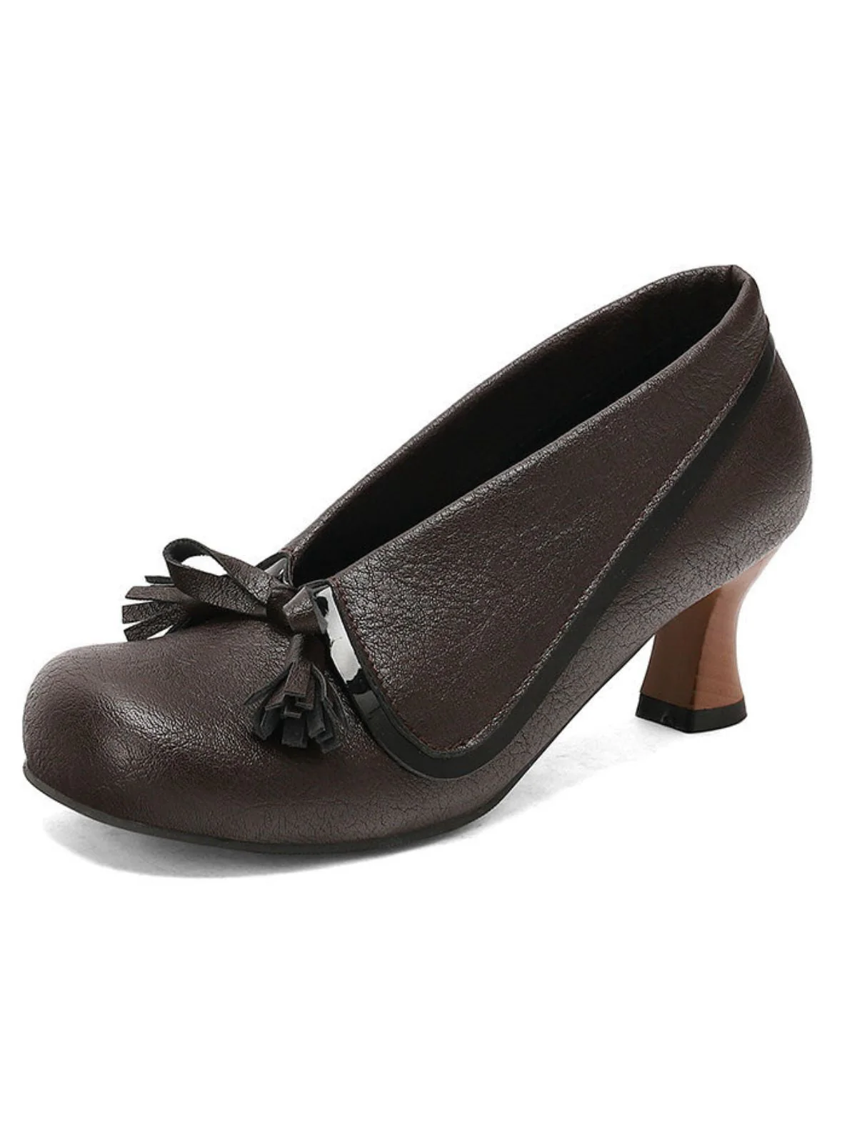 Retro Bogen PU Rundspitze Blockabsatz Schuhe