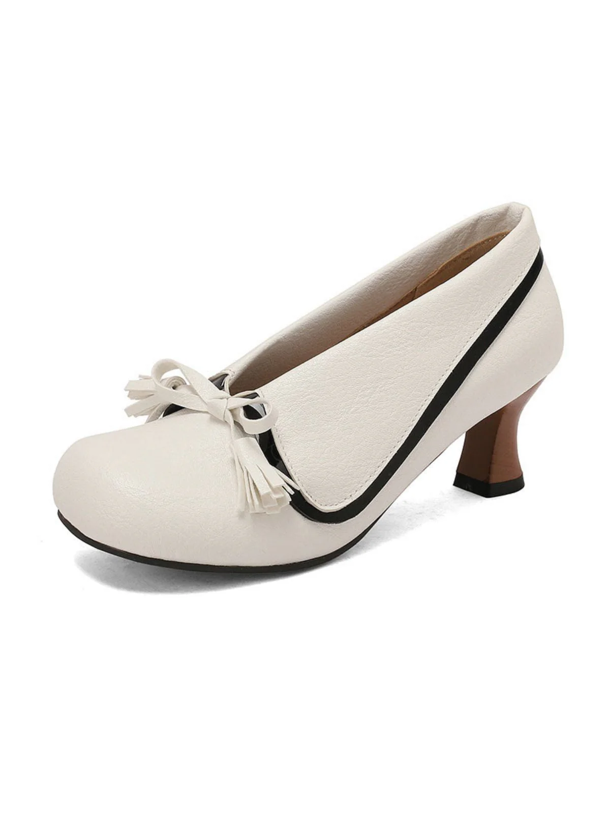 Retro Bogen PU Rundspitze Blockabsatz Schuhe - Image 10