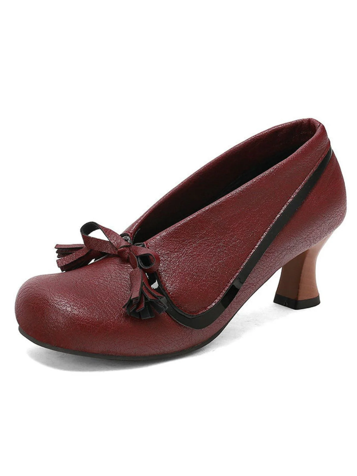 Retro Bogen PU Rundspitze Blockabsatz Schuhe - Image 14