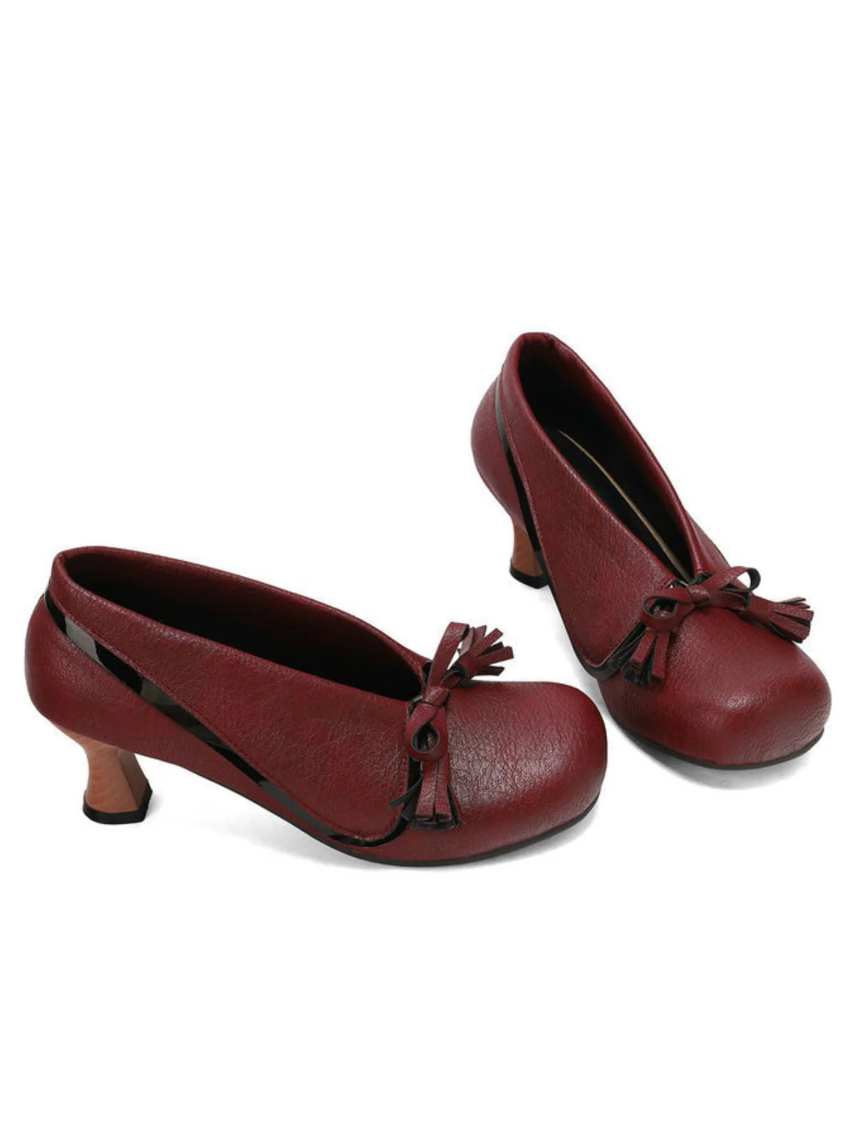 Retro Bogen PU Rundspitze Blockabsatz Schuhe - Image 16