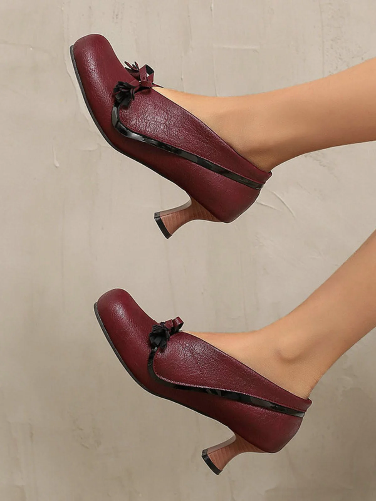 Retro Bogen PU Rundspitze Blockabsatz Schuhe - Image 17