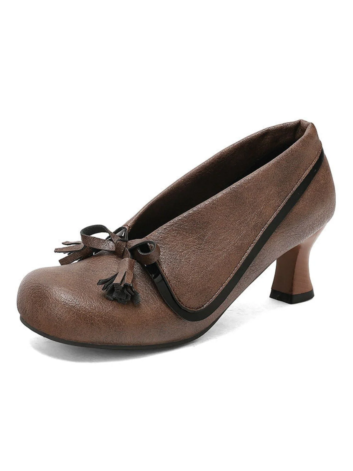 Retro Bogen PU Rundspitze Blockabsatz Schuhe - Image 18