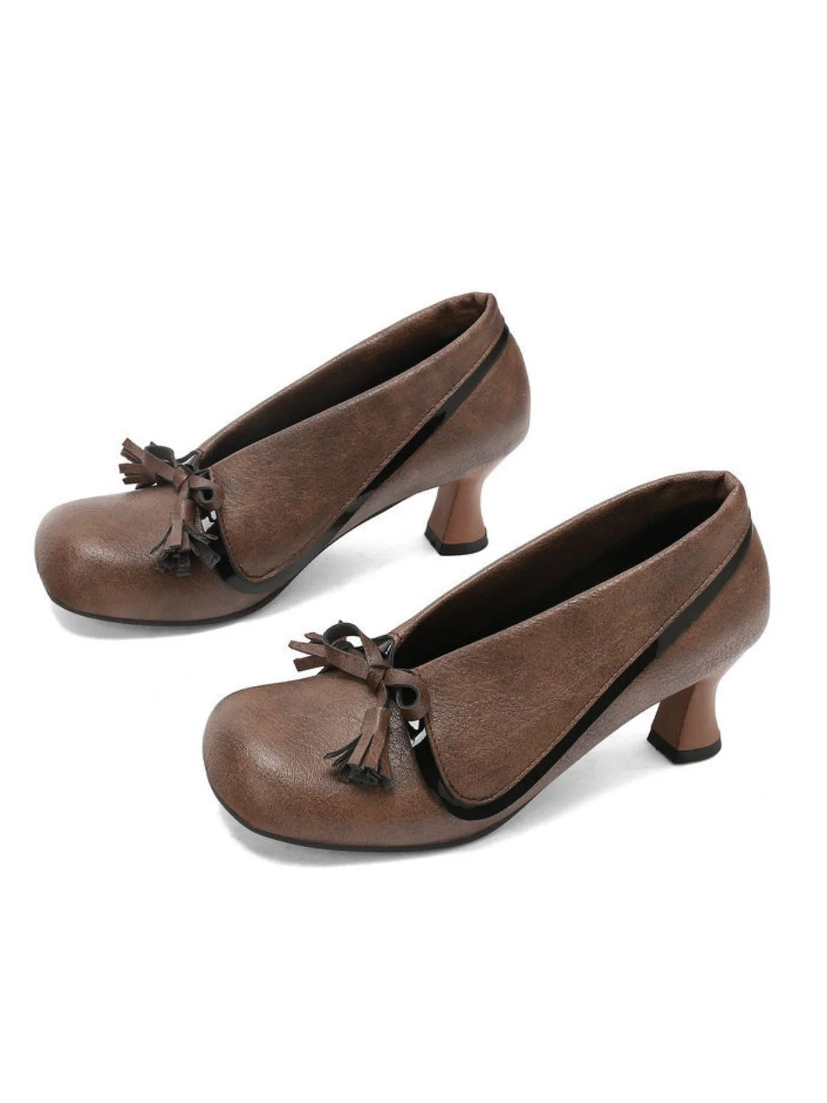 Retro Bogen PU Rundspitze Blockabsatz Schuhe - Image 20