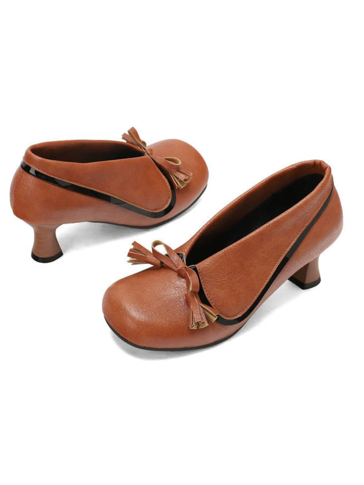 Retro Bogen PU Rundspitze Blockabsatz Schuhe - Image 24