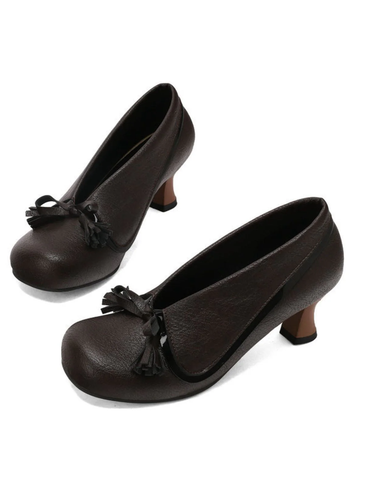 Retro Bogen PU Rundspitze Blockabsatz Schuhe - Image 4
