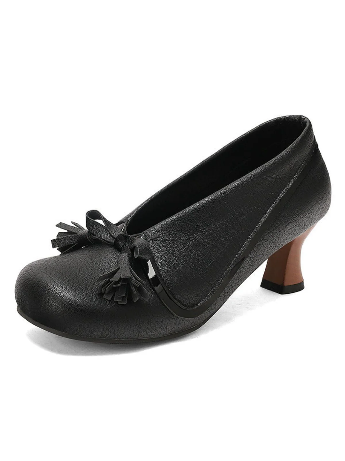 Retro Bogen PU Rundspitze Blockabsatz Schuhe - Image 6