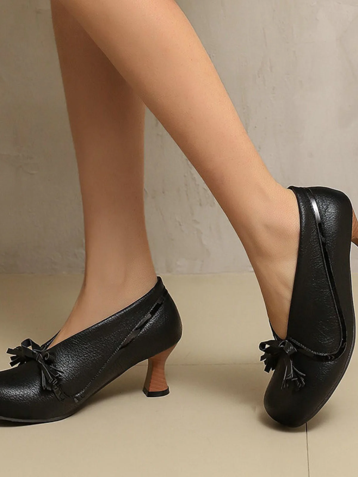 Retro Bogen PU Rundspitze Blockabsatz Schuhe - Image 8