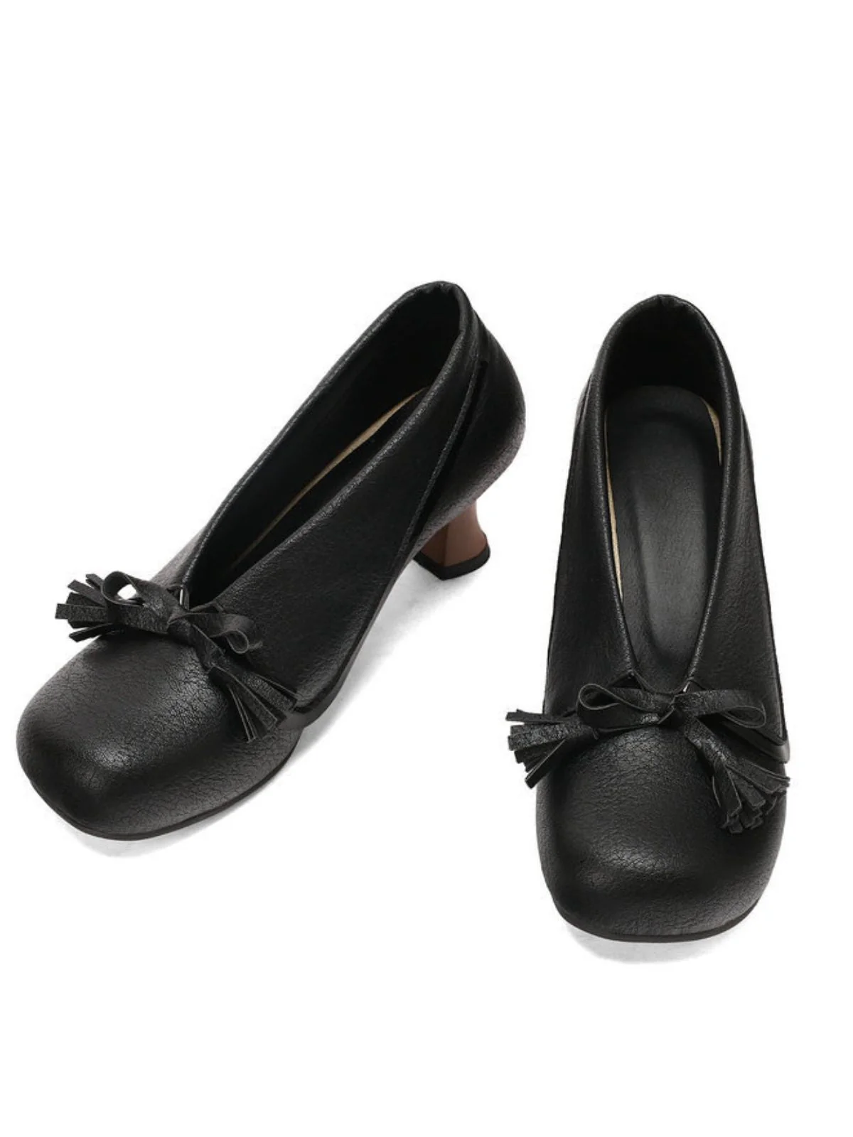 Retro Bogen PU Rundspitze Blockabsatz Schuhe - Image 9