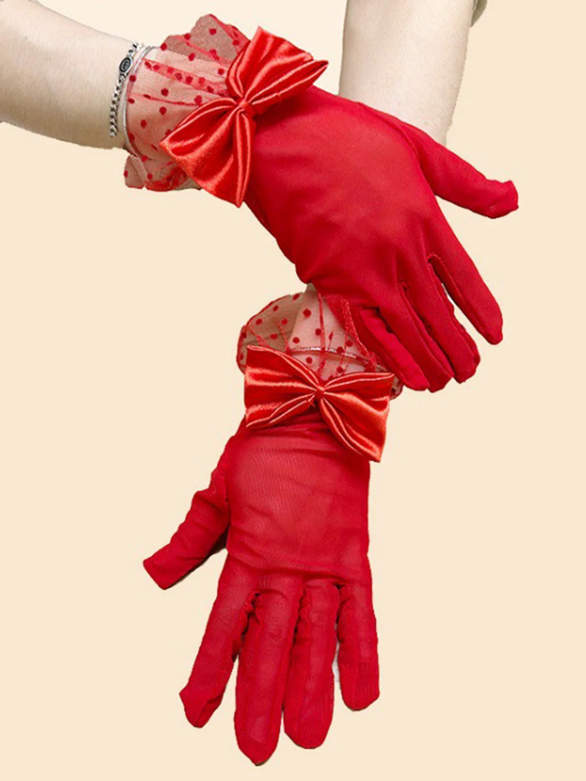 Retro Dots Netz Bogen Transparente Handschuhe - Image 4