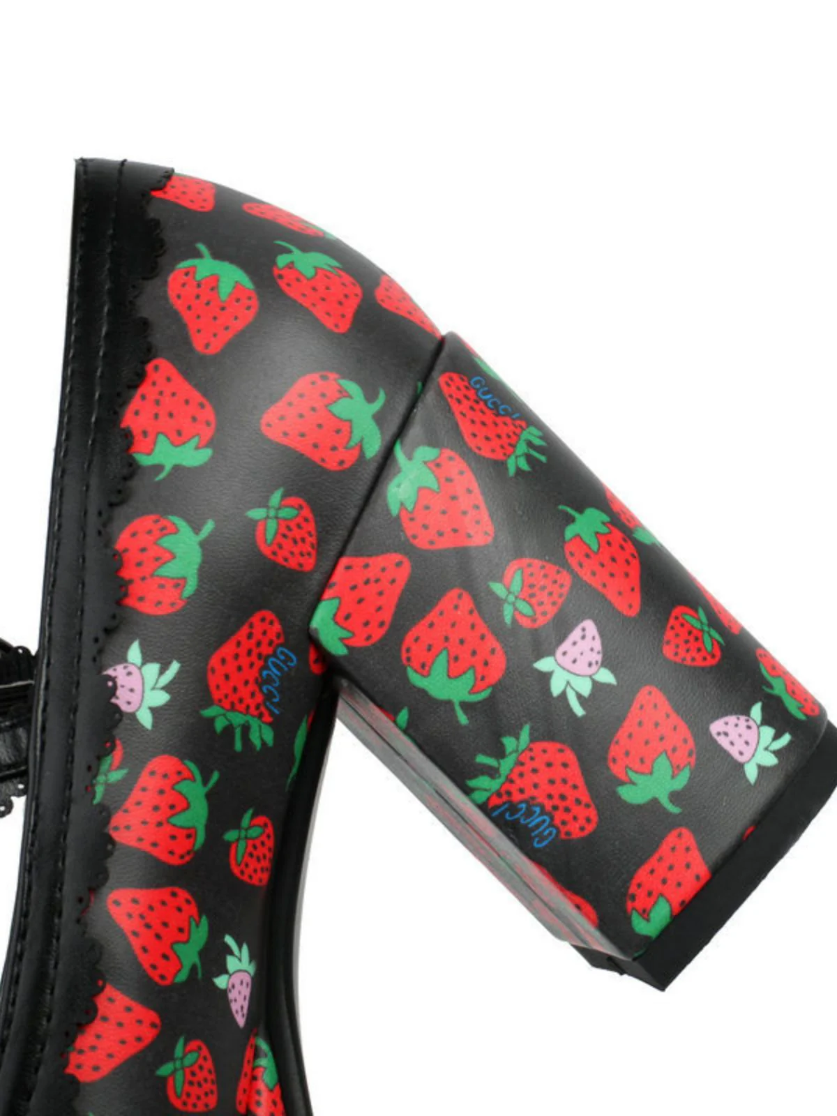 Retro Leder Erdbeere Bogen Klobige Absätze - Image 13