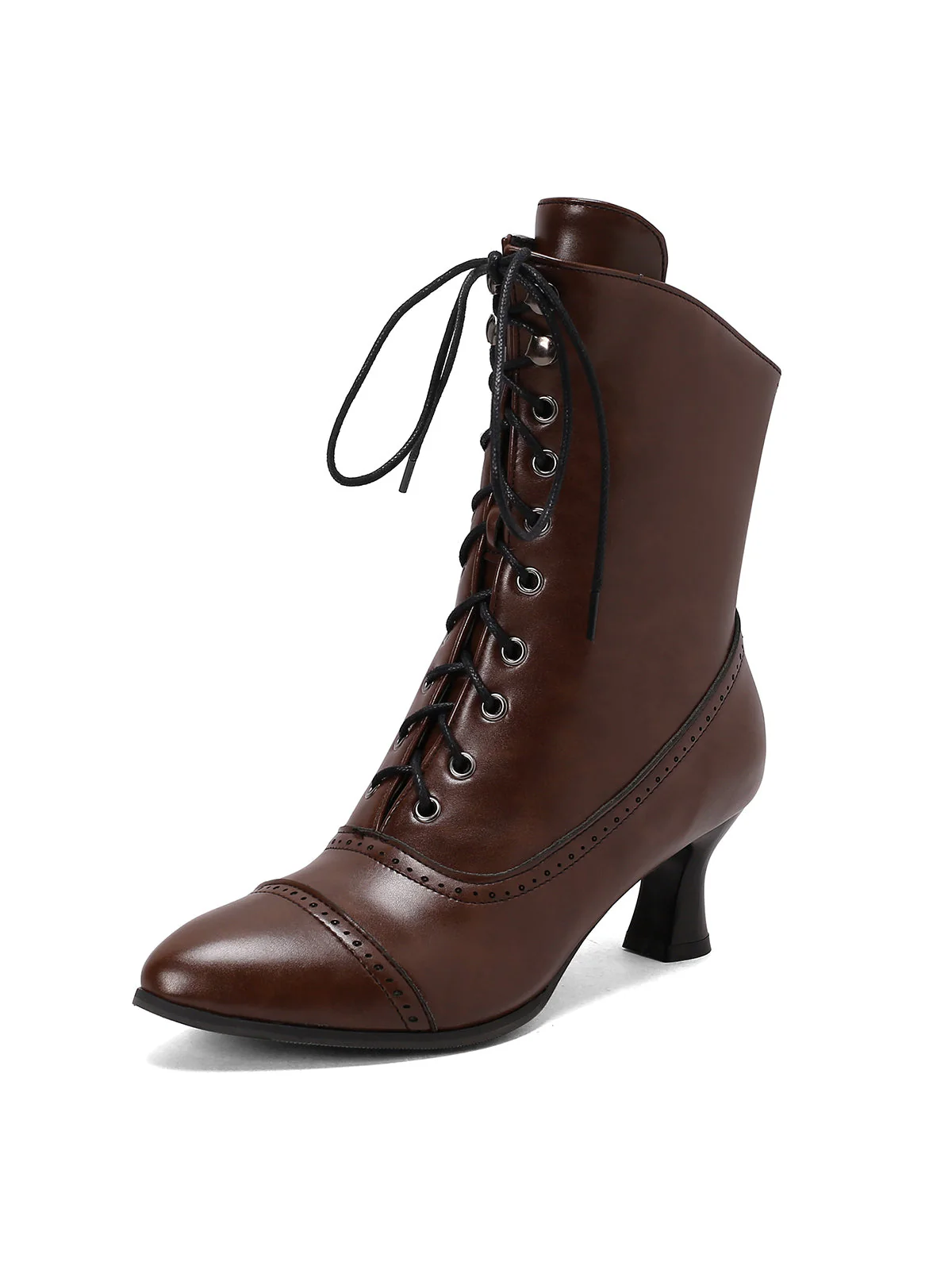 Retro Leder Hohem Absatz Stiefel - Image 10