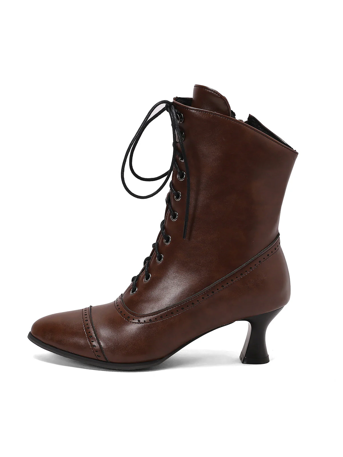 Retro Leder Hohem Absatz Stiefel - Image 11