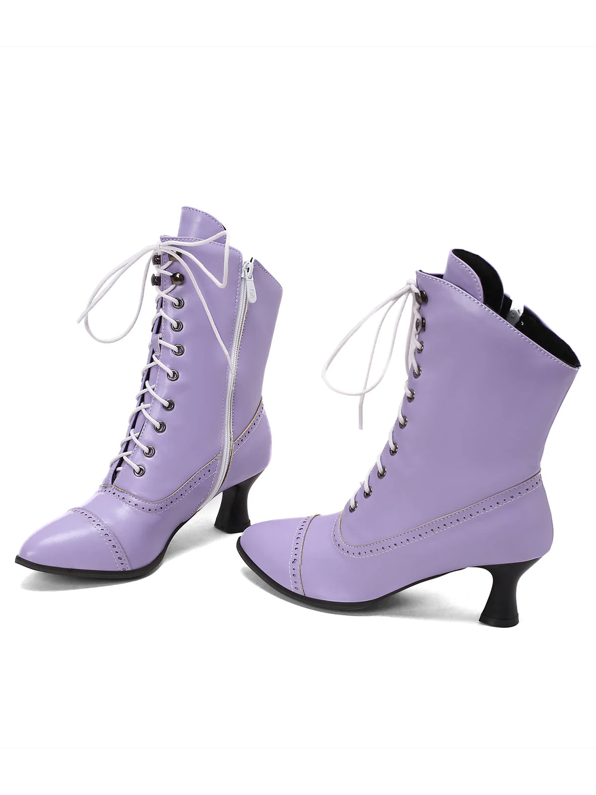Retro Leder Hohem Absatz Stiefel - Image 12